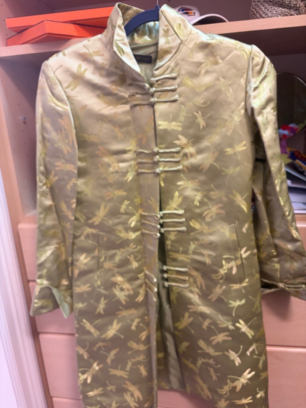 Asian Image Silk Brocade W/Dragonflies Jacket Mandarin Style Small